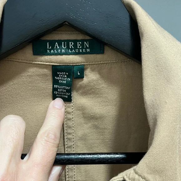 Lauren Ralph Lauren Tan Safari 3/4 Sleeve jacket utility collared cargo Large - Picture 11 of 13